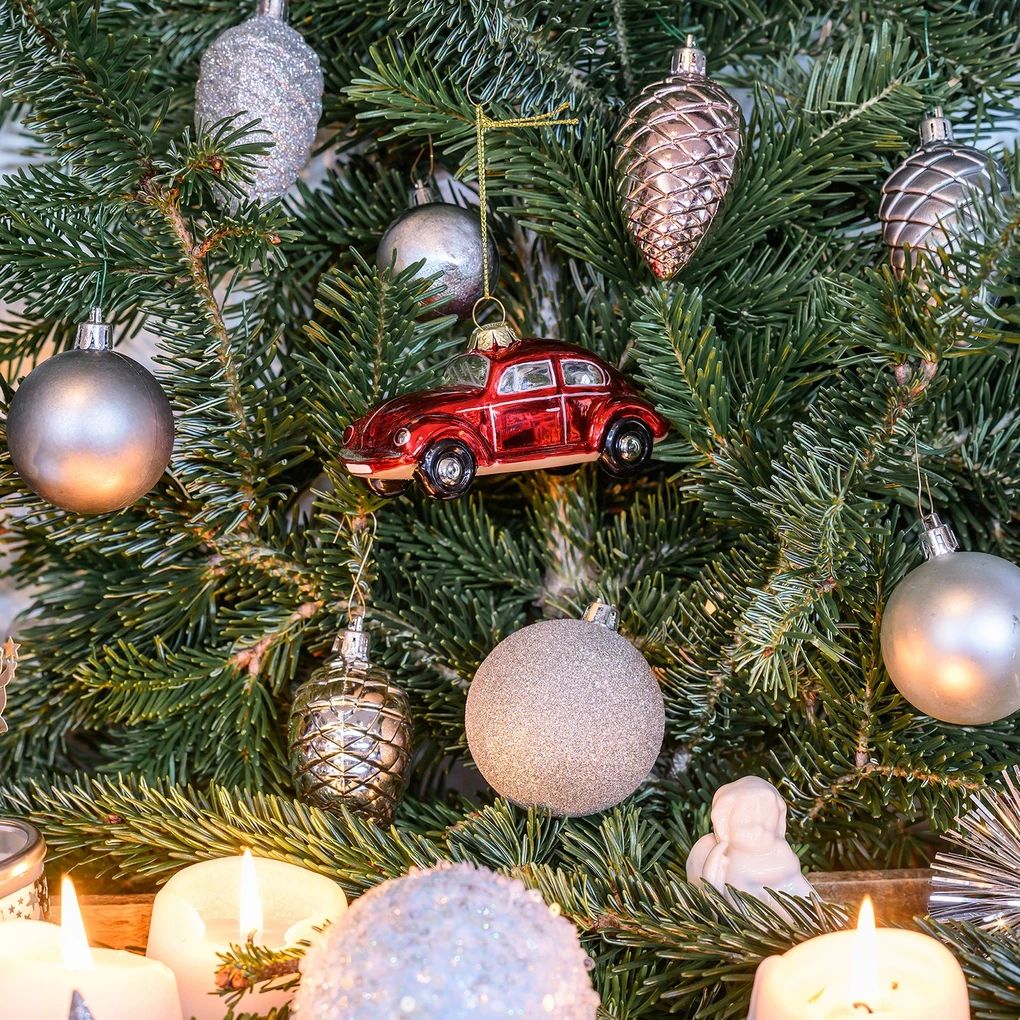 Volkswagen Buba božićni ukras od stakla – crveni
