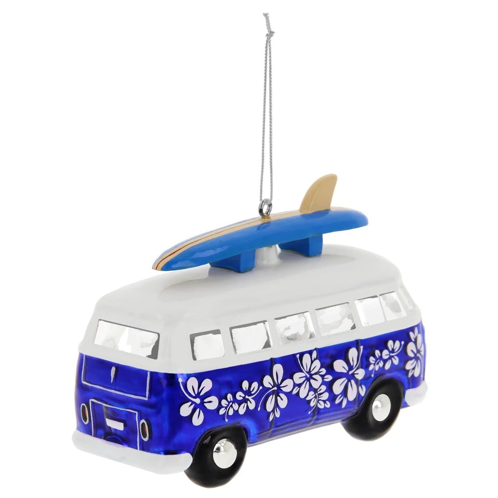 Volkswagen T1 Bus božićni ukras od stakla – plavo/bijeli
