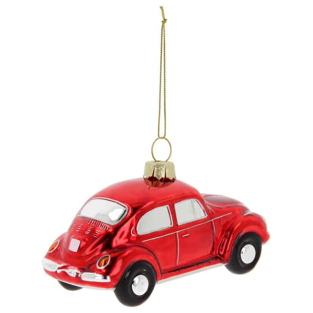 Volkswagen Buba božićni ukras od stakla – crveni
