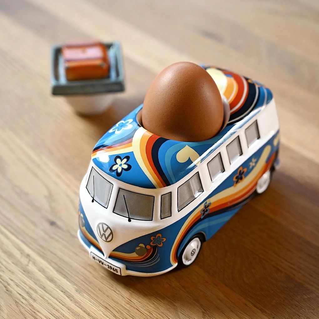Volkswagen držač za jaje, T1 dizajn, Heritage, plavo/šareni
