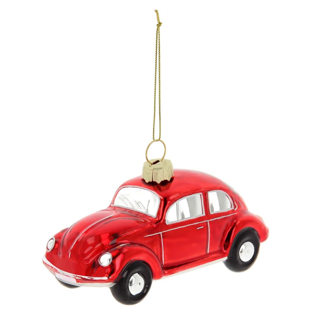 Volkswagen Buba božićni ukras od stakla – crveni
