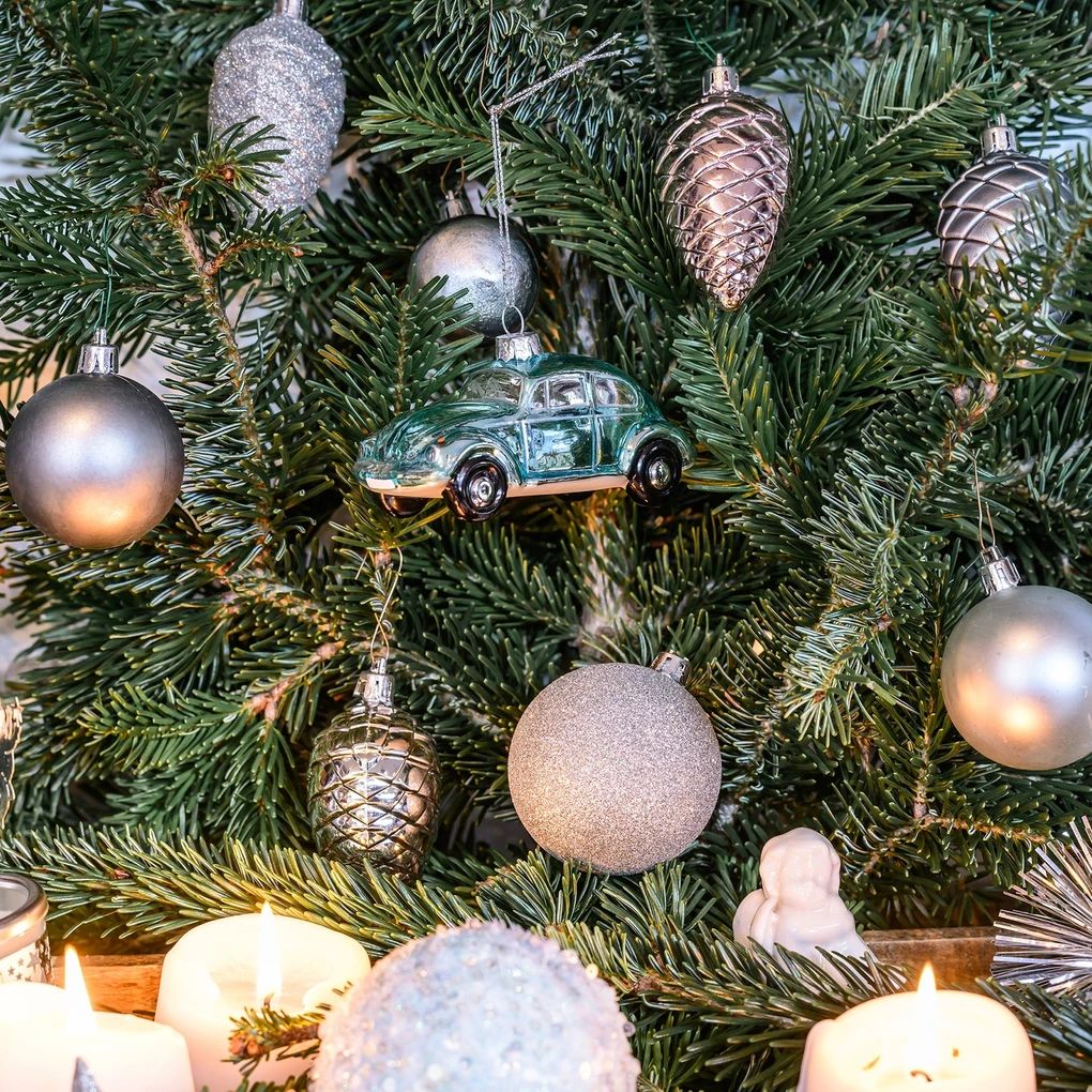 Volkswagen Buba božićni ukras od stakla – plavi
